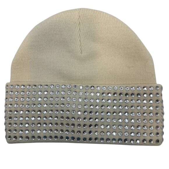 Kurt Geiger London Crystal Cuff Beanie in Bone - Picture 3 of 3